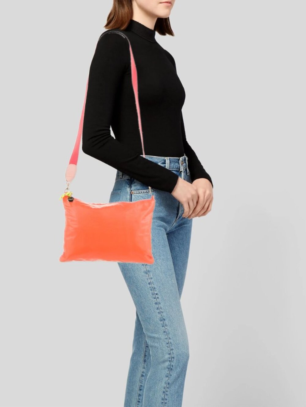 Clare V. Crossbody Bag Sac Bretelle Shoulder bag in Neon Orange Ripstop NWT - Picture 3 of 4